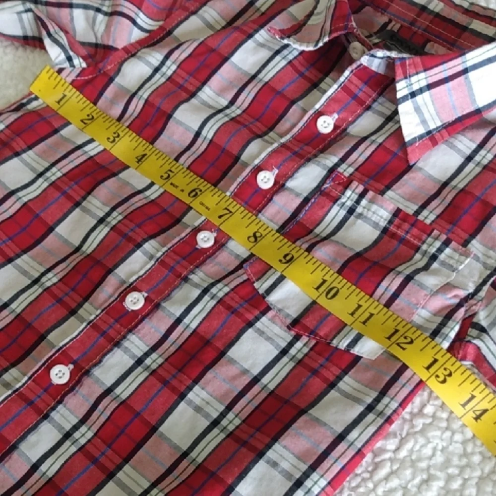 DKNY Kids Red and White Plaid Button Down Shirt 3T Long Roll Tab Sleeves‎